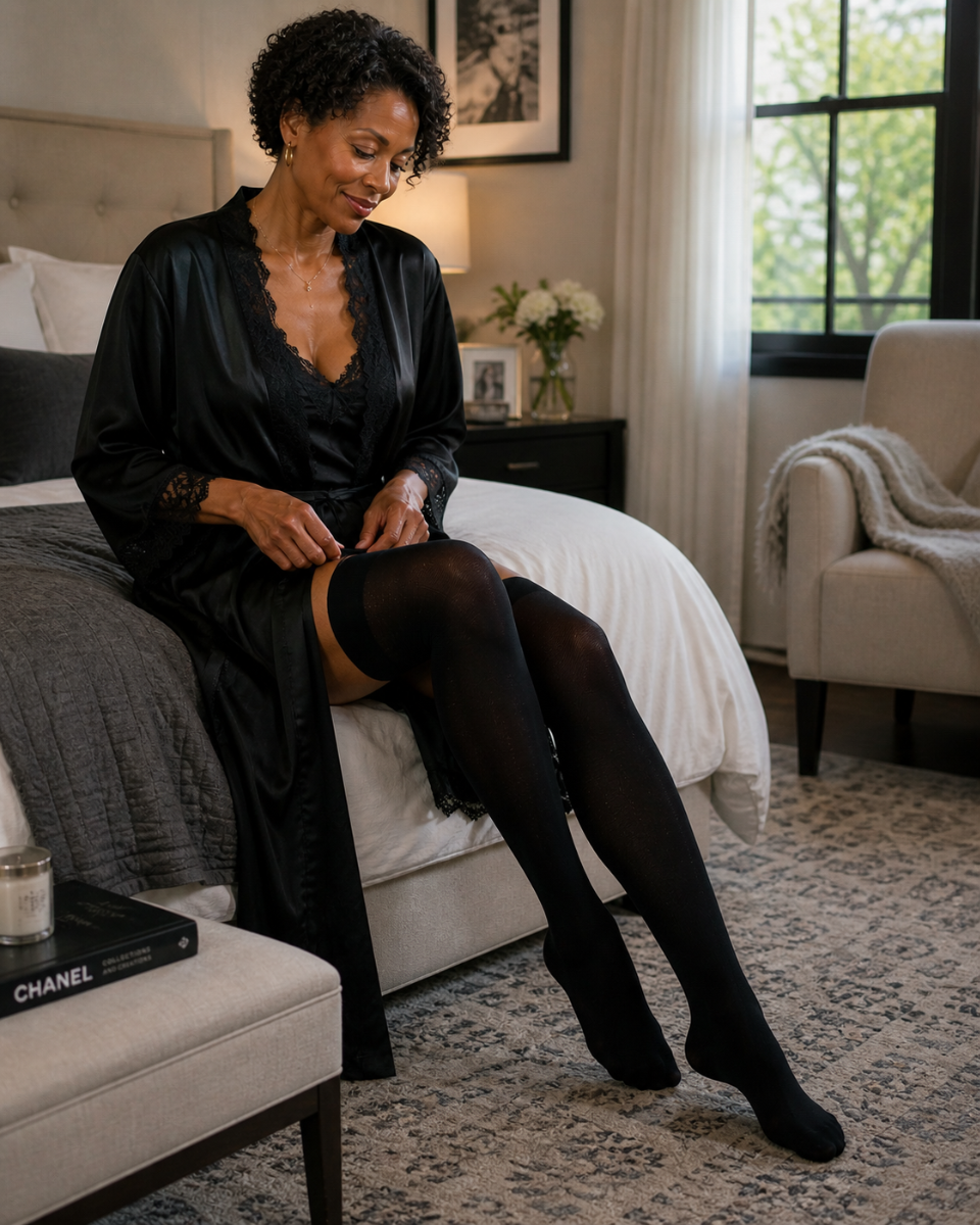 Firm Compression Thigh High Stockings, Black, Closed Toe, 20-30 mmHg - Image 7